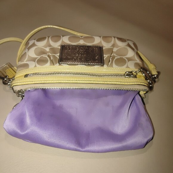 Coach Signature Logo Poppy Beige Yellow Crossbody Wristlet Purse Convertible - Picture 11 of 12